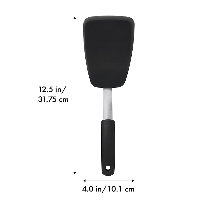 OXO Good Grips Large Silicone Flexible Turner, Stainless Steel & Good Grips Silicone Flexible Tongs Stainless,Black,