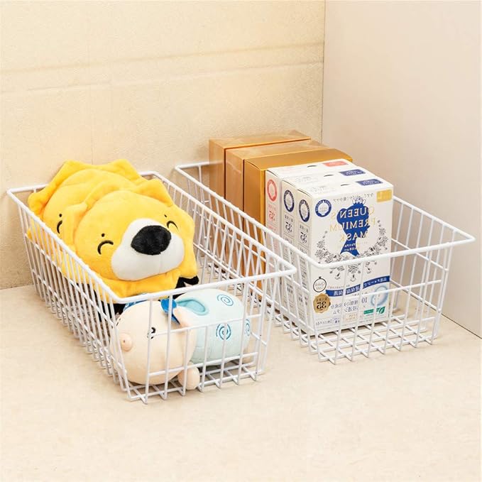 SANNO 15.7" Freezer Baskets Wire Storage Baskets Bin Organizer Food,Kitchen, Basket Organizers Bins for Home, Bathroom, Closet Organization, white,set of 4