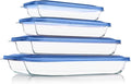 KOMUEE 8 Pieces Glass Baking Dish with Lids Rectangular Glass Baking Pan Bakeware Set with BPA Free Lids, Baking Pans for Lasagna, Leftovers, Cooking, Kitchen, Fridge-to-Oven,Blue