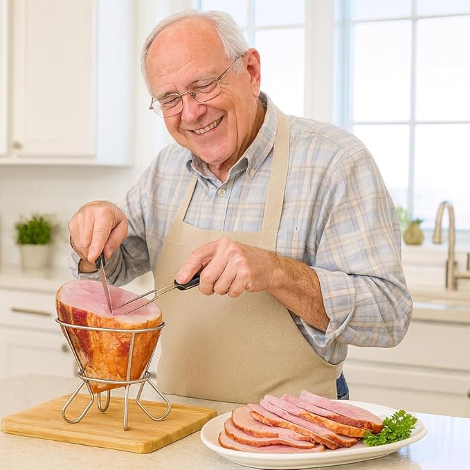 HIC Kitchen Roasting Wire Spiral Ham Roasting Rack, Chrome-Plated Steel, For Baking And Carving Ham Up To 10-Pounds