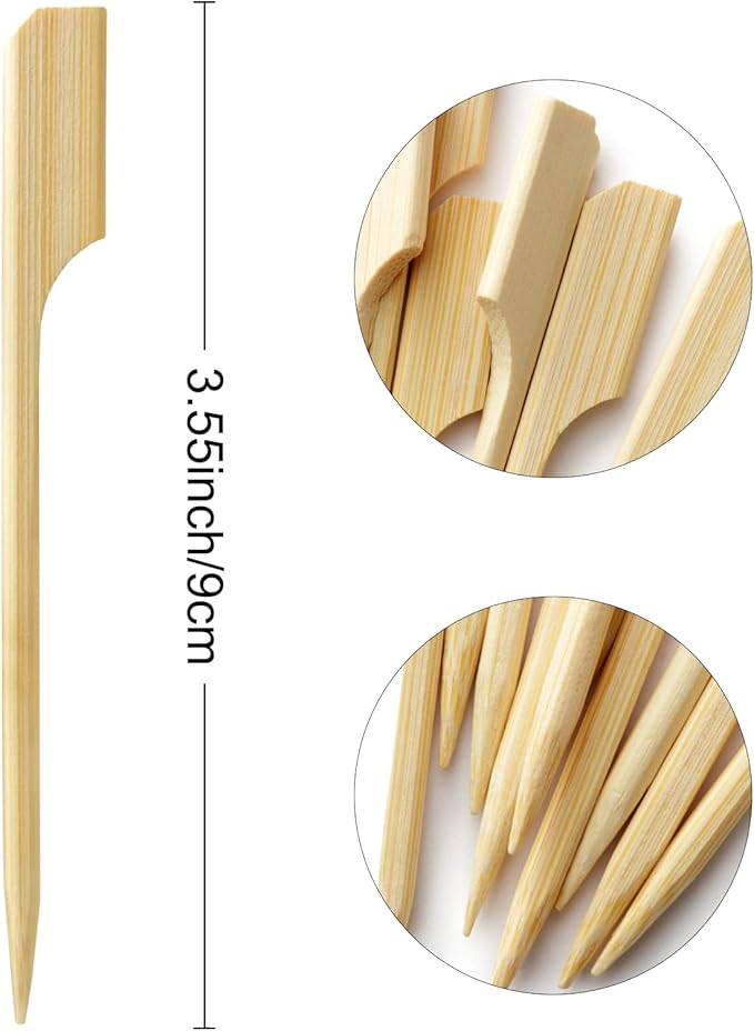 BLUE TOP 200Pcs Bamboo Paddle Picks, 3.5 Inch Sturdy Flat Skewers Food Appetizer Toothpicks for for Fruit, Grilling, Drink, BBQ, Barbecue, Yakitori Chicken, Fondue, Roasting,Cocktail, Marshmallow