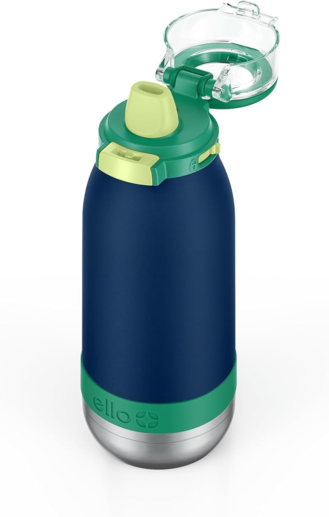 Ello Emma 14oz Vacuum Insulated Stainless Steel Kids Water Bottle with Straw and Built-in Carrying Handle and Leak-Proof Locking Lid for School Backpack, Lunchbox and Outdoor Sports