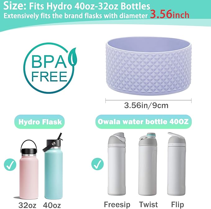 WK IEASON Protective Silicone Base Boot for Hydro Flask Mouth, Anti-Slip Silicone Sleeve Cover Bumper for Hydro Water Bottle Accessories -3.56inch Bottom Diameter