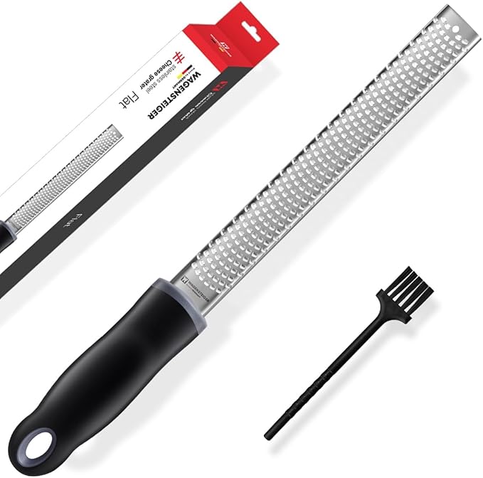 Long Flat Head Stainless Steel Cheese Grater Precision-Engineered Blades, Lemon Ginger Zester Non-Slip Handle, Ideal for Parmesan, Citrus, Spices, Durable Rust-Resistant (12.6" x 1.38")