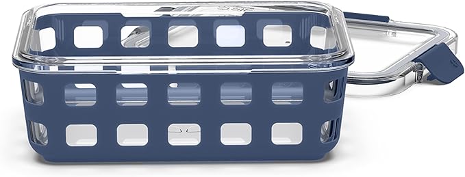 Ello Duraglass Meal Prep Container, 5 cup- Glass Food Storage Container with Silicone Sleeve and Airtight BPA-Free Plastic Lid, Dishwasher, Microwave, and Freezer Safe, Midnight