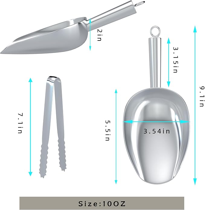 Ice Tongs With Scoop For Ice Bucket,Stainless Steel Silver Scopper,For Freezer And Kitchen