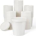 JOLLY PARTY 50pack 16oz Paper Soup Containers with Lids, Disposable Paper Food Cups, Ice Cream Cups, Food Storage with Lids, Microwavable and Freezer Safe, Suitable for Christmas Thanksgiving (White)