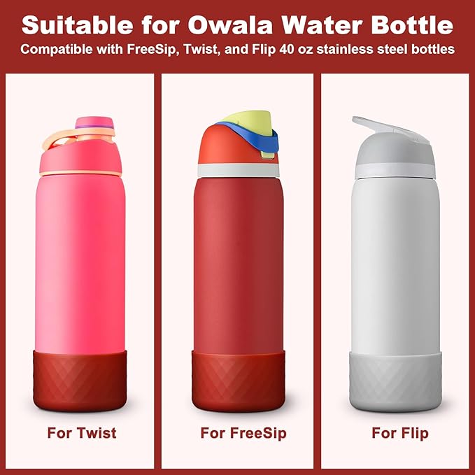 2PCS Silicone Water Bottle Boot for Owala 40oz, Protective Bottom Bumper Anti-Slip Sleeve for FreeSip, Twist, and Flip Stainless Steel Bottles, Dishwasher Safe and BPA Free