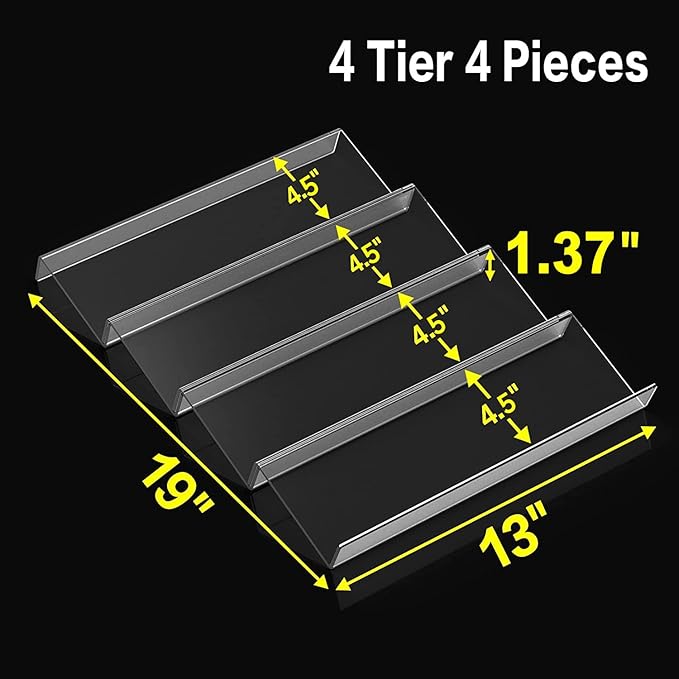 19 x 13 Inches Spice Drawer Organizer, 4 Tier Clear Acrylic Expandable In-Drawer Seasoning Jars Rack, Kitchen Drawer Spice Insert Tray for Cabinet/Countertop