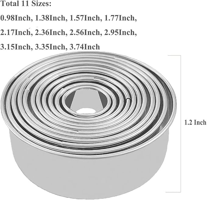 Cookie Cutters - Biscuit Cutters/Stainless Steel Dumpling Cutters/Cake Pastry Cutters/Cake Cookie Scone Cutters Molds stamps for Cooking Baking (Round Edge, 11Pcs)