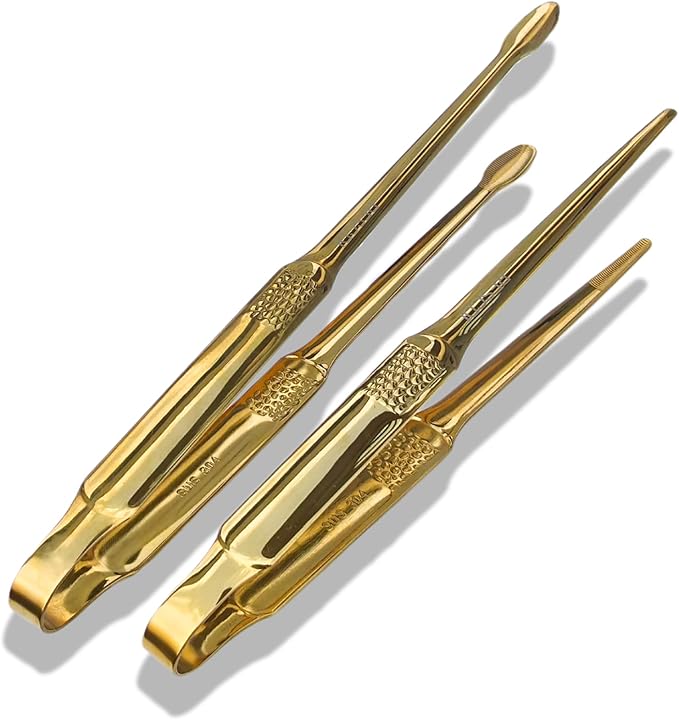 Premium Gold Cooking Tongs - 304 Stainless Steel, Comfortable Grip, Non-Slip Design, High Heat Resistant - Ideal for Home, Kitchen, Barbecue & Frying Steak (golden, 9＋12 Inch)
