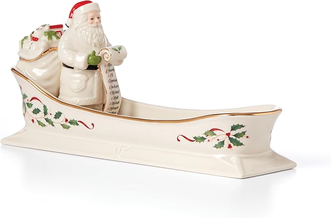 Lenox 894187 Holiday Santa's Sleigh Cracker Tray, 1-Piece, Ivory, Red & Green, 10" x 2.75", Christmas Hosting