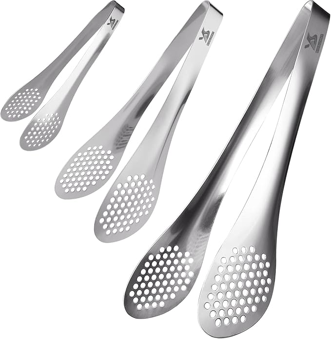 MSY BIGSUNNY Chef Kitchen Tongs Stainless Steel Food Serving Tongs Set Buffet tongs (silver 7" 9" & 11", 3 pack)