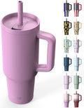TILUCK 40 oz Tumbler with Handle, Vacuum Insulated Stainless Steel Travel Mug with 100% Leak-Proof Silicone Straw Lid, Cupholder Friendly Water Bottle(Lilac, 40oz)