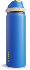 Insulated Water Bottle with Straw - Encool Stainless Steel Water Bottle with Push Button Lid, Leak-Proof & BPA-Free, Keeps Cold for 24 Hours for Sports, Travel, Gym (32 oz, Sapphire)