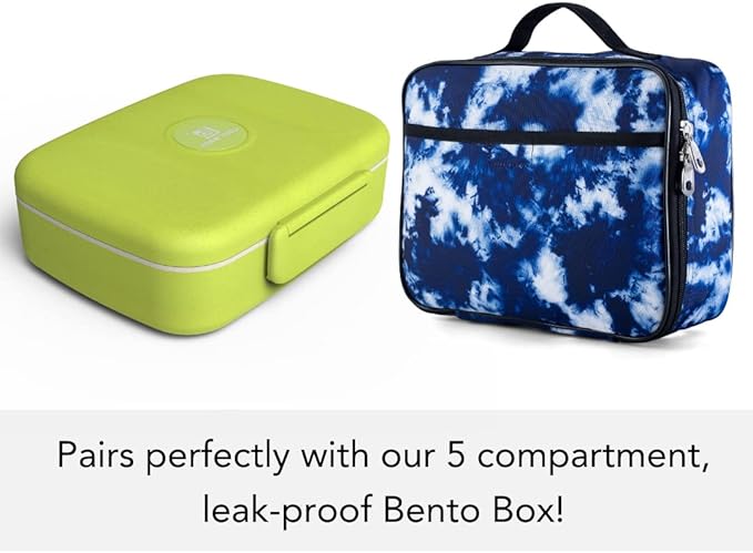 Fenrici Tie Dye Lunch Box for Boys, Girls, Kids Insulated Lunch Bag for School, Soft Sided Compartments, Spacious, BPA Free, Food Safe,10.8in x 8.5in x 2.8in, Tie Dye, Blue