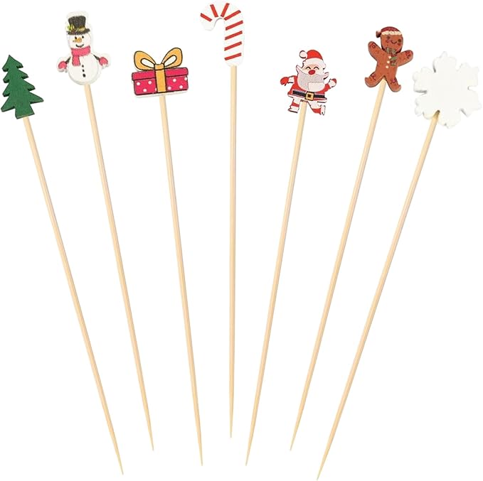 500 Pieces Christmas Cocktail Picks Bamboo Sticks Long Toothpicks for Appetizers for Drinks 4.7 Inch Bamboo Skewers for Appetizers Charcuterie Boards Accessories