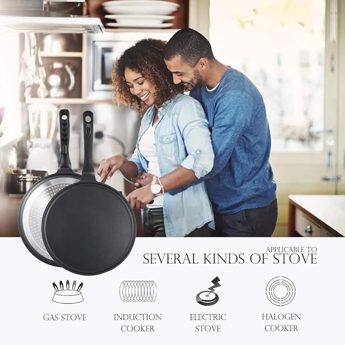 SKITCHN Crepe Pan - Nonstick Dosa Pan for Roti, Indian, Pancake Griddle - Induction Compatible, Tortilla Comal - 11IN