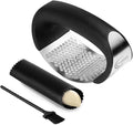 Garlic Press Rocker Set- Premium Garlic Crusher- Innovative & Fast Garlic mincer- Peeler and Scraper Included- Comfortable Grip