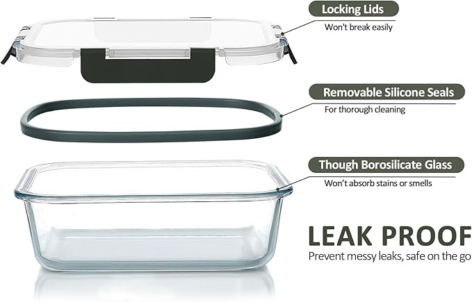 M MCIRCO [80 oz & 36 oz Extra Large Glass Food Storage/Baking Containers Set with Lids, 2 Pack 80 oz(10 cup)&2 Pack 36 oz (4.5 cup) Airtight Glass Container,Microwave,Oven,Freezer and Dishwasher