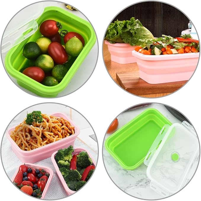 Alimat PluS 16.9oz Small Silicone Food Storage Containers with Lids, 3 Pack Set 500ml Collapsible Meal Prep Lunch Containers, Microwave, Freezer and Dishwasher Safe
