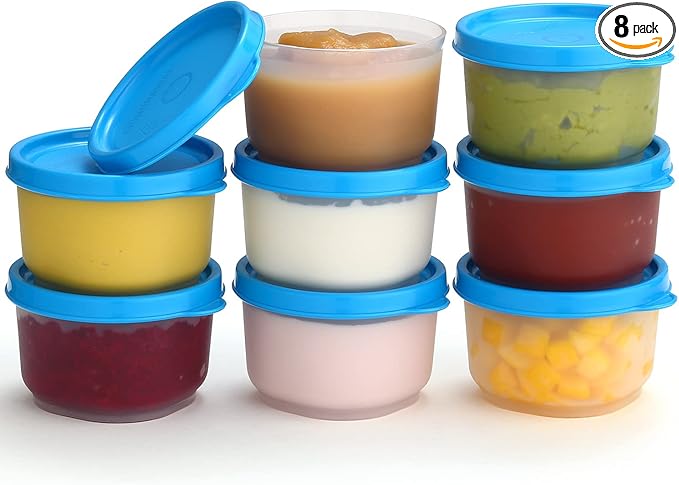 SIGNORA WARE Reusable Plastic Food Storage Containers 8 pack 4 oz. Stackable Airtight Leak Proof Containers for Snacks, Picnics, Food Prep, Salad Dressing - BPA Free
