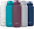 Ello Cooper 32oz Stainless Steel Water Bottle Vacuum Insulated with Straw and Carry Handle, Leak Proof Locking Lid with Soft Silicone Spout, Dishwasher Safe, Figgy Pudding