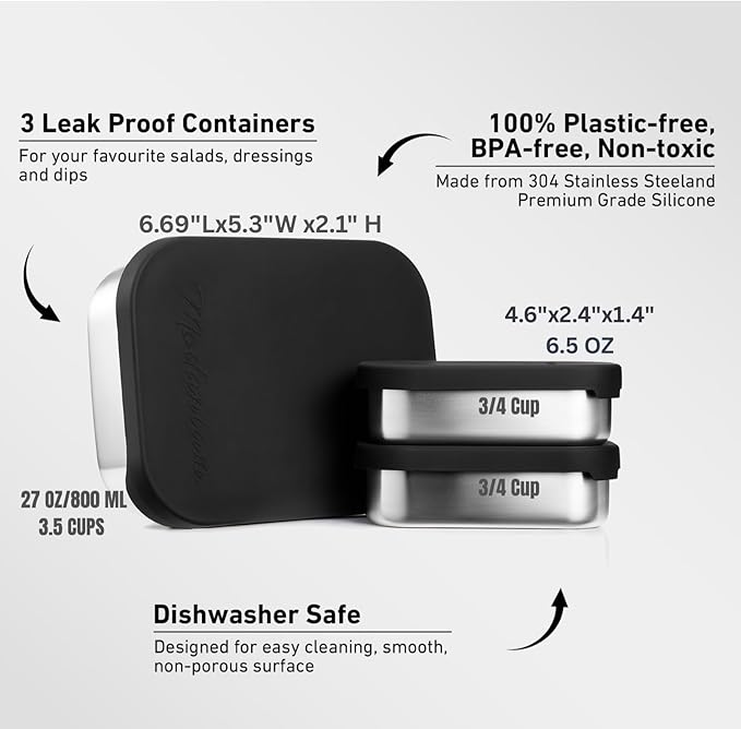 Leak proof Stainless Steel Lunch Box containers | Stainless Steel bento box | Sandwich ,snacks Food Storage with divider compartment| Meal prep| Snack |Metal lunch box| Korean Lunch Box| Black -Small