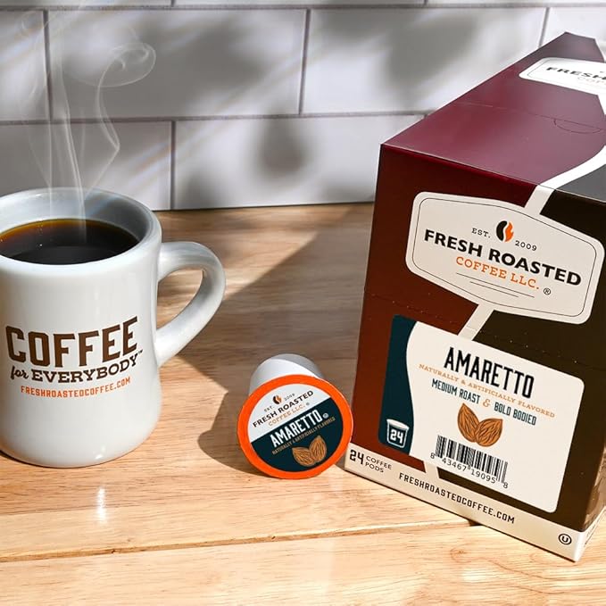 Fresh Roasted Coffee,Amaretto, Flavored Coffee Pods, K-Cup Compatible, 24 Count