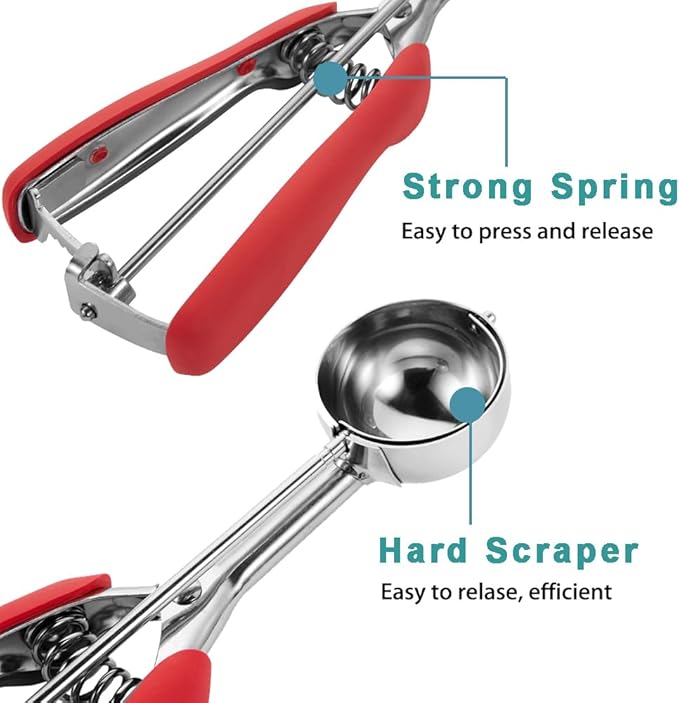 Cookie Scoop 1.5 Tbsp, Cookie Dough Scoop, Size #50/1.5 Tablespoons/ 23 ml, Cookie Scoops For Baking, Red, 18/8 Stainless Steel, Comfortable Grip
