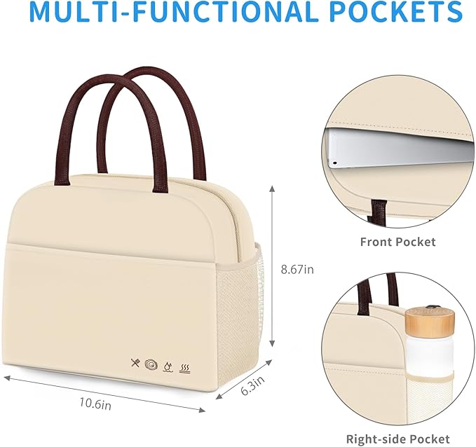 DALINDA Lunch Bag Lunch Box for Women Men Reusable Insulated Lunch Bags for Adults,Water-Resistant Cute Cooler Lunch Tote Bag, Large Capacity for Work Travel Picnic,Beige