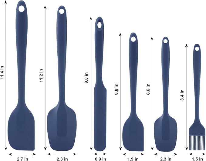 Silicone Spatulas Set, Rubber Spoon Spatula Heat Resistant Spoonula One Piece Design Seamless Spatula Non-Stick Scrapers Baking Mixing Tool (Dark Blue)