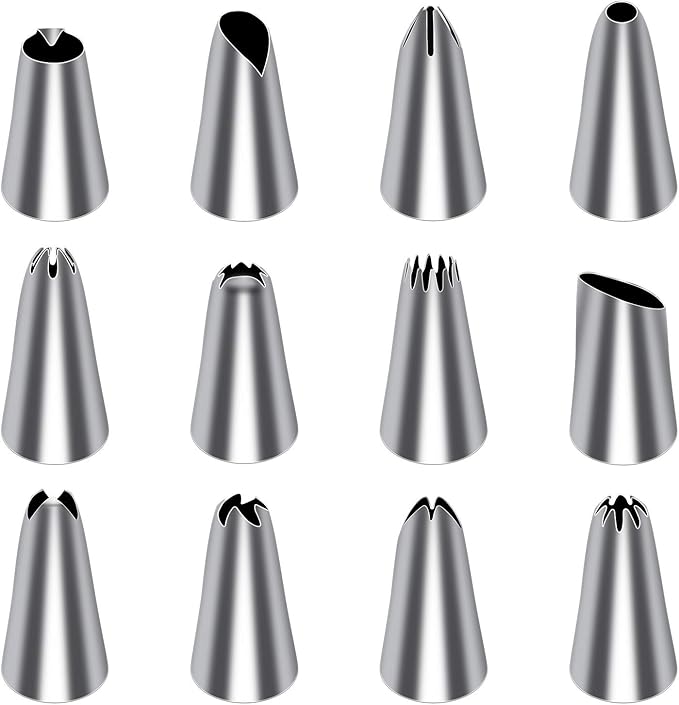 Tamodan Piping Bags and Tips, Cake Piping Bags and Tips Suitable for Beginners Included 100PCS 16 Inch Disposable Piping Bags with 12 Piping Tips Set, 2 Coupler and 1 Reusable Pastry Bags