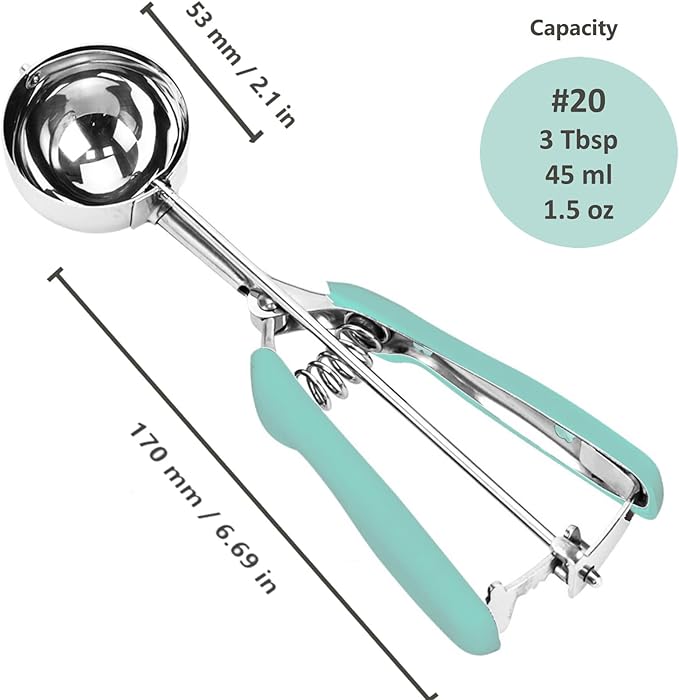 Cookie Scoop, 18/8 Stainless Steel Cookie Scooper, Cookie Scoops for Baking, 3Tbsp/45ml/1.5oz Cookie Dough Scoop, Ice Cream Scooper with Trigger Release, Cookie Scooper for Baking (Mint Green)…