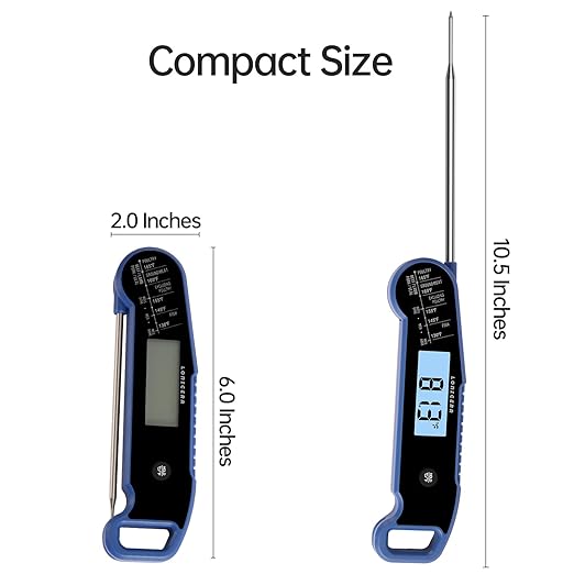 Lonicera Digital Meat Thermometer for Food Cooking. Instant Read Within 1 Sec and ±0.9℉Accuracy with Thermocouple Sensor. IP67 Waterproof, Auto-Rotating Display, Auto Wake up (Blueberry)