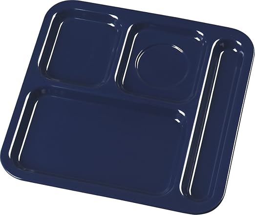 Carlisle FoodService Products Melamine Right-Hand 4-Compartment Tray, 10x9.75 Inches, Dark Blue, Pack of 48