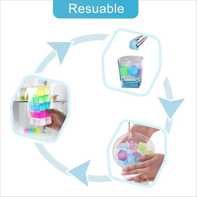 Reusable Ice Cube for Drinks - Multi-Color Plastic Ice Cubes to Keep Drinks Cool Longer (20 Packs)