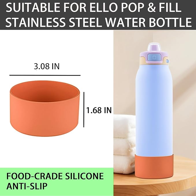 2 PCS Silicone Bottom for Ello Pop 32 OZ Water Bottle, Water Boot for Ello Pop,Avoid Scratches and Noise(Orange, 22oz)