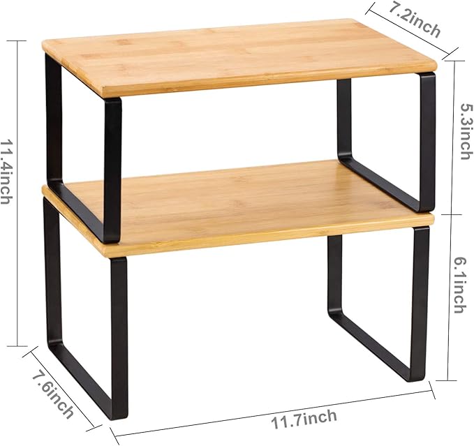 NEX Kitchen Cabinet and Counter Shelf Organizer, Stackable & Expandable, Black and Natural