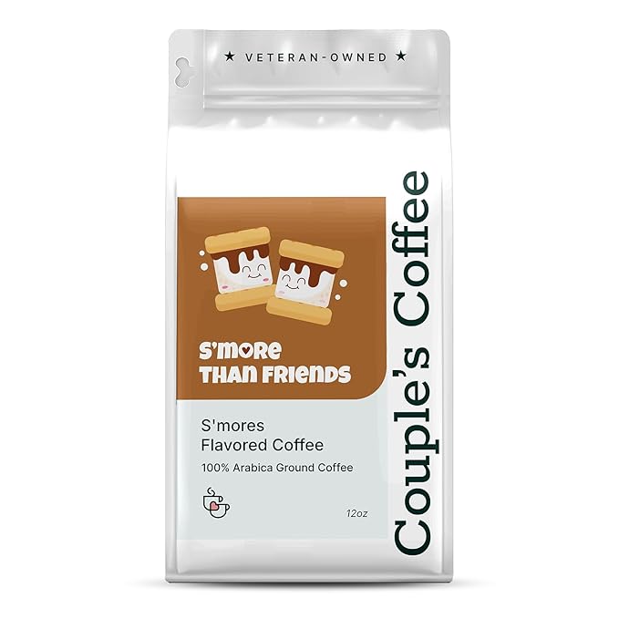 Couple’s Coffee Flavored Ground Coffee | Medium Roast Campfire S’mores Fall Coffee | Gives Back to Military Families | S’more Than Friends | Made with 100% Arabica Beans | 12oz