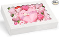 Moretoes 24pcs Bakery Boxes, 14x10x2.5 Inch Treat Boxes with Window for Chocolate Covered Strawberries, Donuts, Pies, Muffins and Pastries (White)