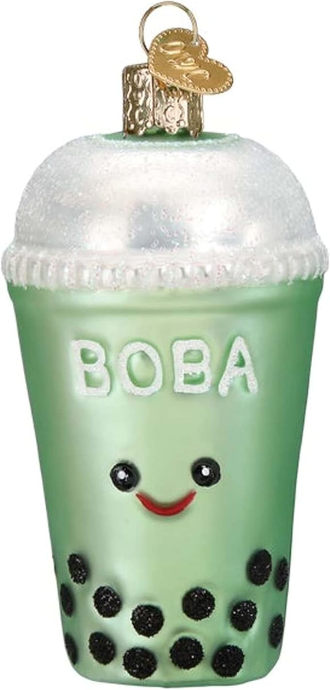 Old World Christmas Boba Tea Glass Blown Ornament for Christmas Tree, Handcrafted Holiday Decoration, Tea Collection
