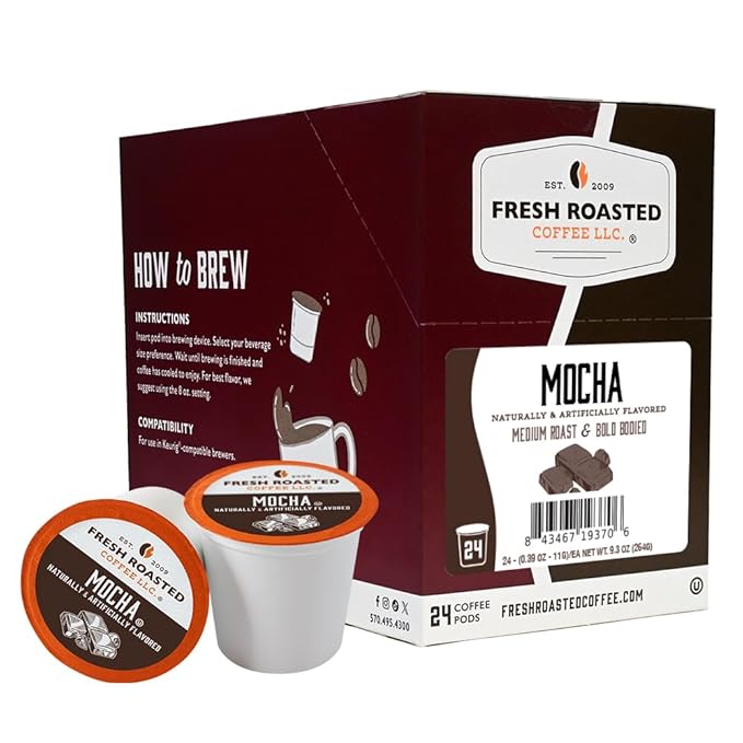 Fresh Roasted Coffee, Mocha, Flavored Coffee Pods, 24 Count