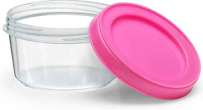 DecorRack 4 Pack - 7 oz Plastic Food Storage Containers with Screw Lids, BPA-Free, Reusable Stackable Jars for Portion Control, Snacks, Travel, Kitchen, Freezer, Art and Craft (Assorted Color)