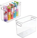 mDesign Slim Plastic Storage Container Bin with Handles - Bathroom Cabinet Organizer for Toiletries, Makeup, Shampoo, Conditioner, Face Scrubbers, Loofahs, Bath Salts - 5" Wide, 2 Pack - Clear
