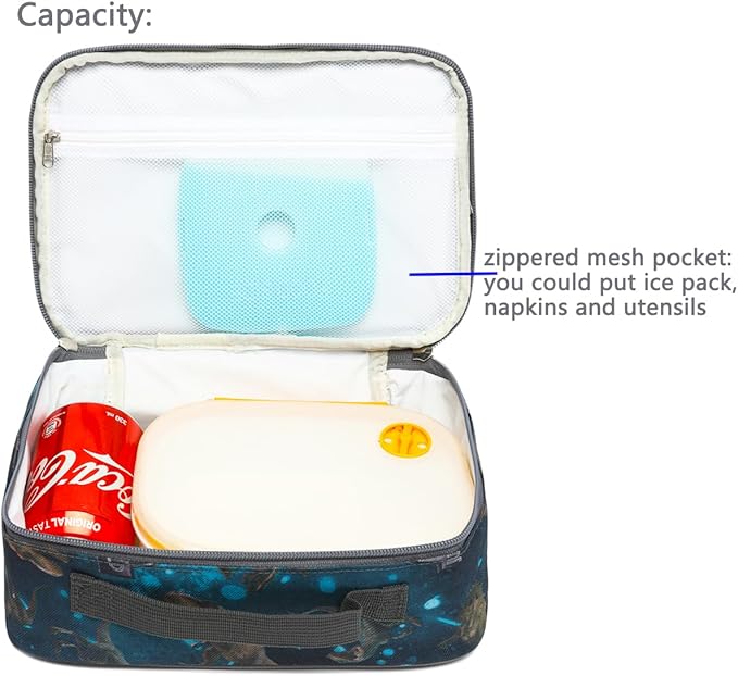 FlowFly Kids Lunch box Insulated Soft Bag Mini Cooler Back to School Thermal Meal Tote Kit for Girls, Boys, MyDinosaur