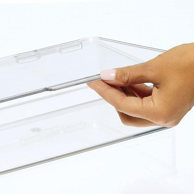 mDesign Plastic Household Stackable Storage Organizer Box Containers with Hinged Lid for Office, Bedroom, Entryway, Hallway, Garage, Playroom or Craft Room - Clear