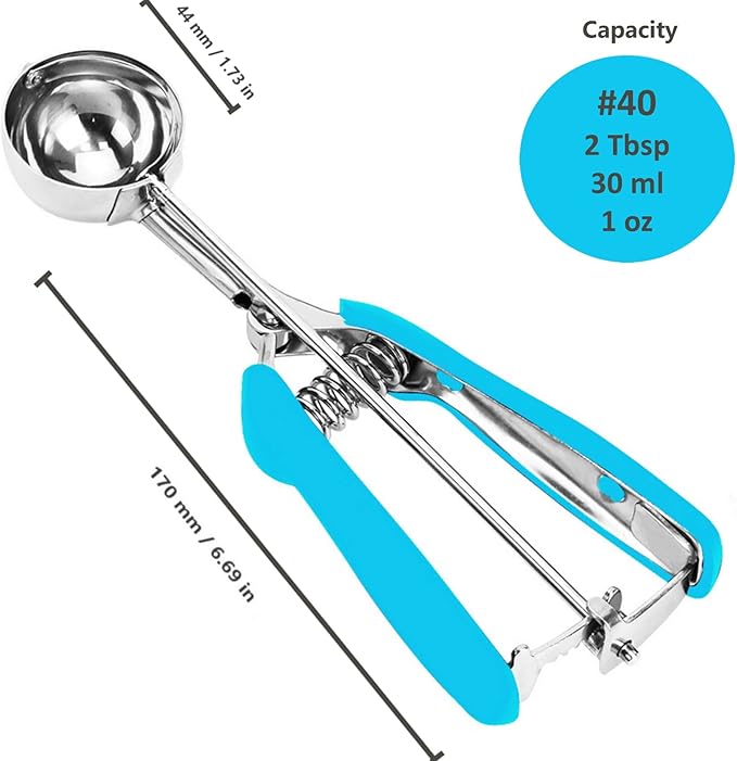 Ice Cream Scoop, 18/8 Stainless Steel Cookie Scoop, Cookie Scoops for Baking, 2 Tbsp/ 30 ml/ 1 oz Cookie Dough Scoop, Ice Cream Scooper with Trigger Release, Cookie Scooper for Baking(Blue)
