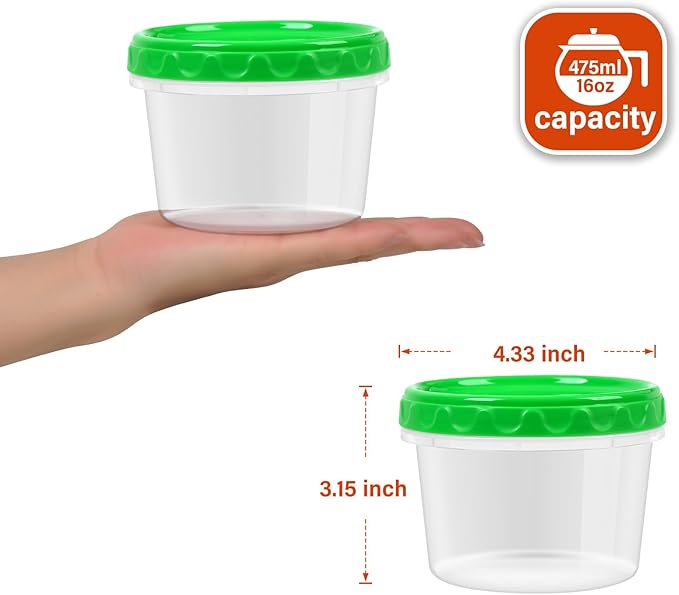 EONJOE 16 oz Plastic Freezer Containers with Lids 2 Cup Food Storage Container BPA Free Stackable Airtight Dishwasher Safe,6 Pack