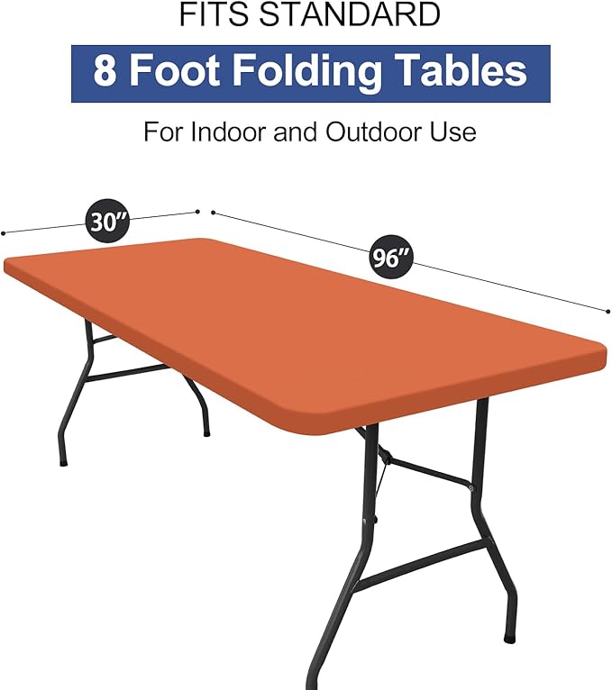 homing Rectangle Table Cloth Cover, Waterproof Polyester Elastic Fitted Tablecloth, Fits for 8 Foot Folding Tables, Washable Table Protector for Fall, Thanksgiving, Harvest Party (Rust, 30" x 96")